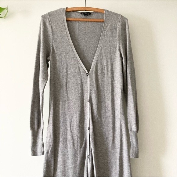 H By‎ Halston Gray Long Duster Cardigan Button Front XXS - Picture 2 of 6